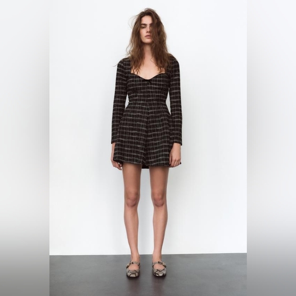 NWT Chechered Skater Dress Size Medium Black And White Heart Low Cut Stretch - Picture 1 of 13